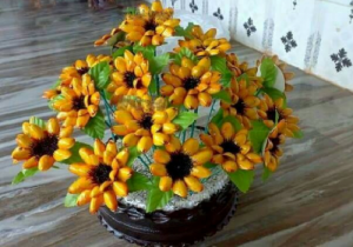 Beautiful Bouquet of Flowers Made From Pistachio Nut Shells